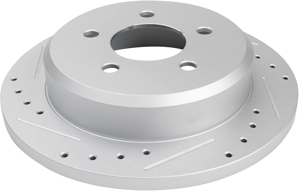 TRQ Performance Front and Rear Brake Rotor Set G Coated Drilled and Slotted Compatible with 1998-2002 Ford Crown Victoria Lincoln Town Car Mercury Grand Marquis