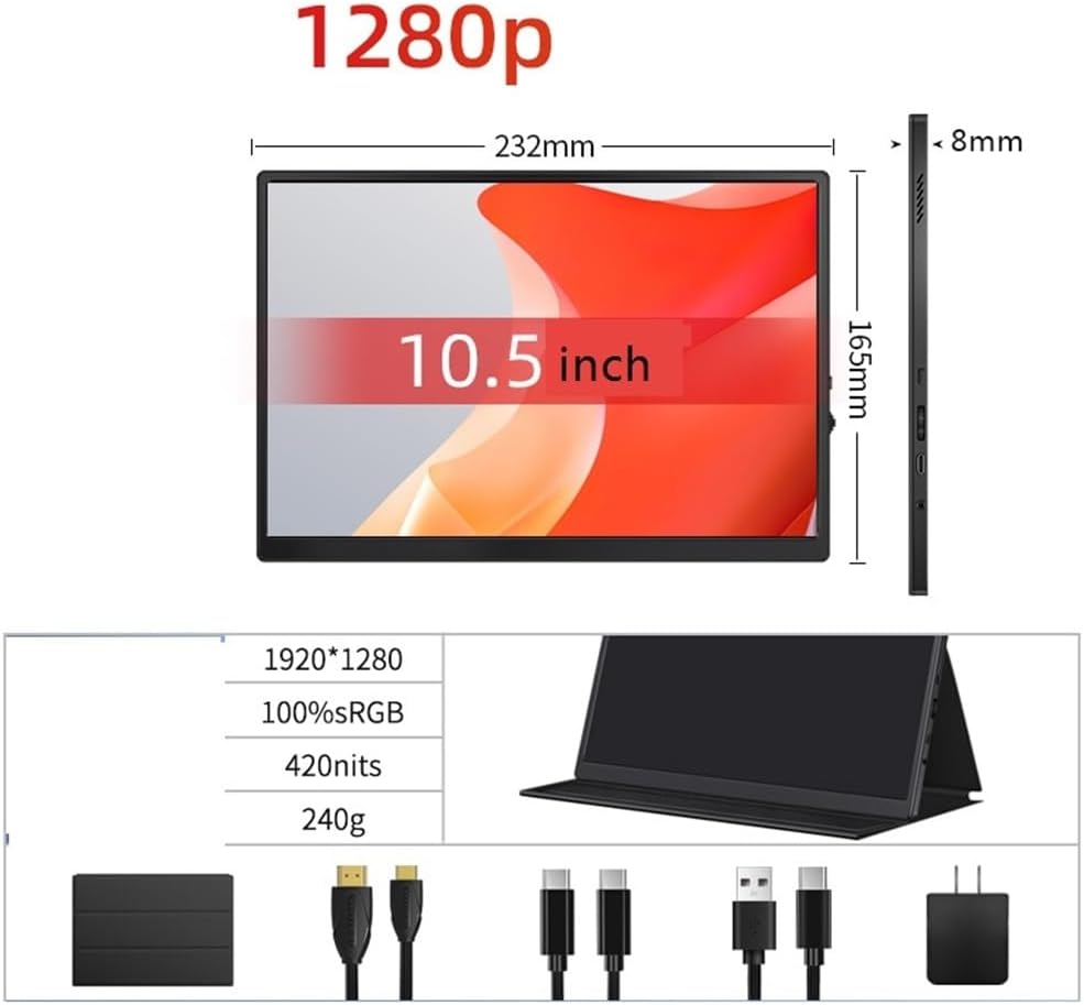 Portable Monitor for Laptop 10.5-inch Portable Display Directly Connected to The Host Laptop External Screen Portable Gaming Monitor