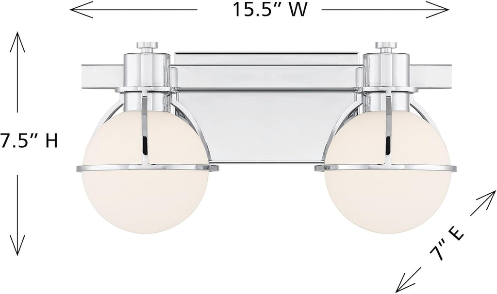 Savoy House 8-1060-2-11 Pierce Vintage Industrial Opal Glass Bathroom Vanity Wall Light, 2-Light 120 Total Watts, 8' H x 16' W, Chrome