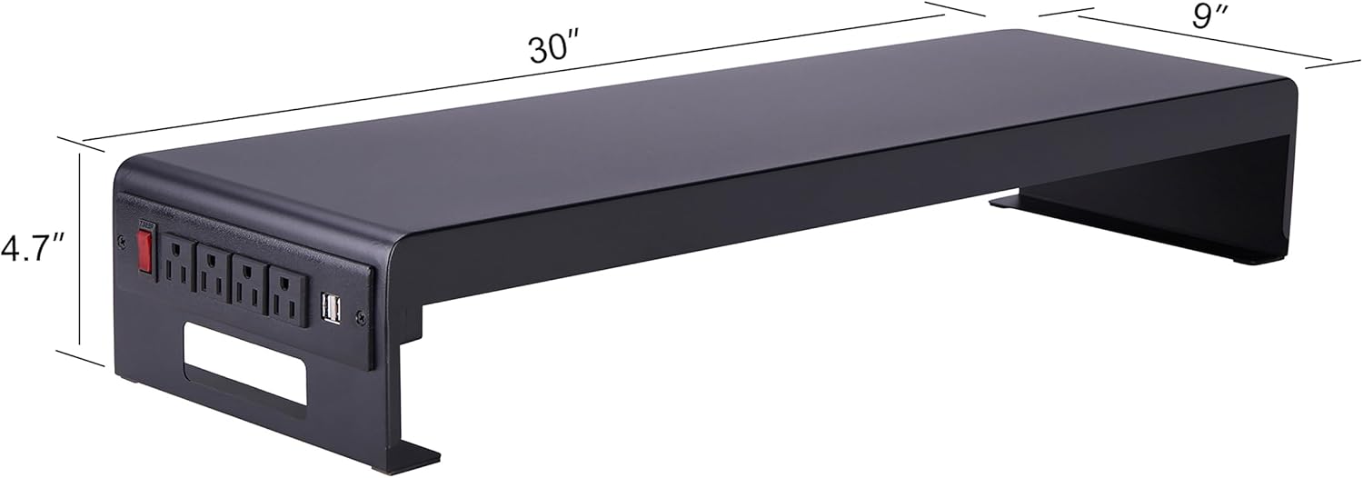 Rocelco 46' Height Adjustable Corner Standing Desk Converter with AC Outlet USB Charger and Dual Stand - Tabletop Computer Riser Workstation - Large Keyboard Tray - Black (R CADRB-46-ACUSB-DMS)
