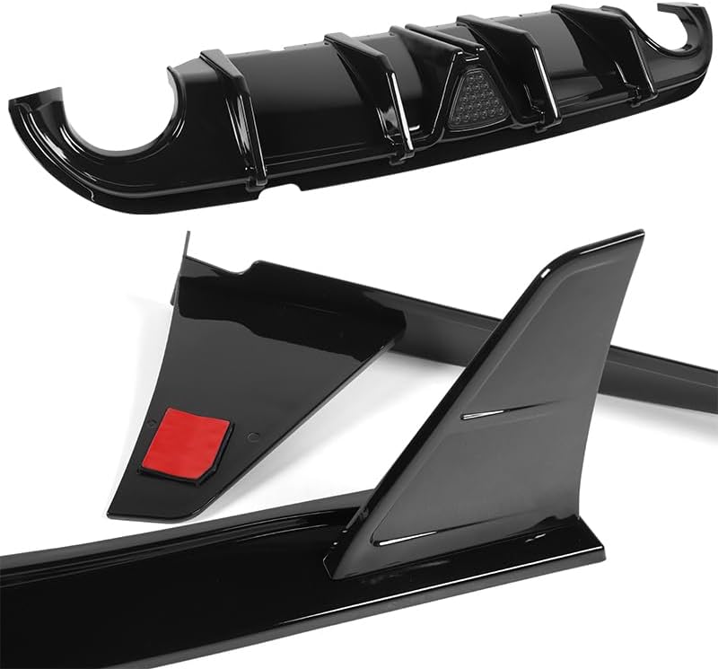 Stay-Tuned Rear Bumper Diffuser Spoiler Lip W/LED Brake Light Compatible with 2014-2017 Infiniti Q50, Auto Body Kit Replacement Parts, Car Mods Exterior Accessories (Painted Black/Smoke LED)