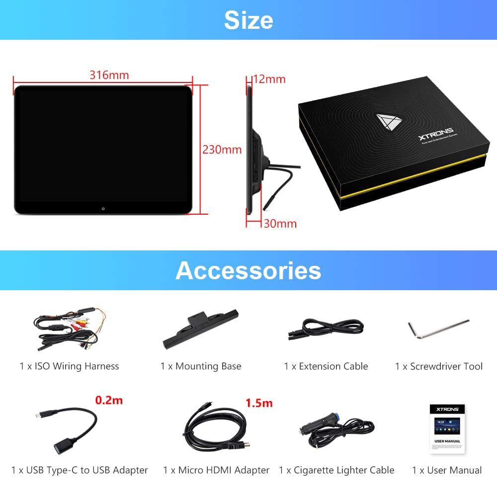 XTRONS 14 Inch 4K Portable Car TV Headrest Monitor, 90° Rotatable Android 11 IPS Touch Screen Tablet for Back Seat, with WiFi/Bluetooth/HDMI/USB/AV in/Screen Mirroring 4+64G (1PC)