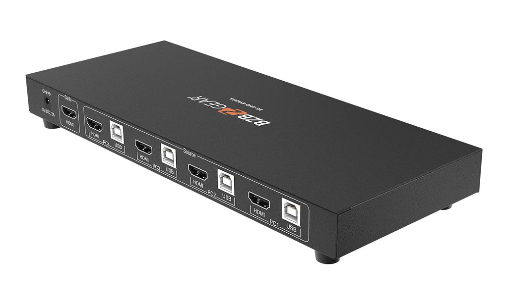 BZBGEAR 4x1 4K UHD KVM Switcher with USB 2.0 Ports for Peripherals and Audio Support - BG-UHD-KVM41A