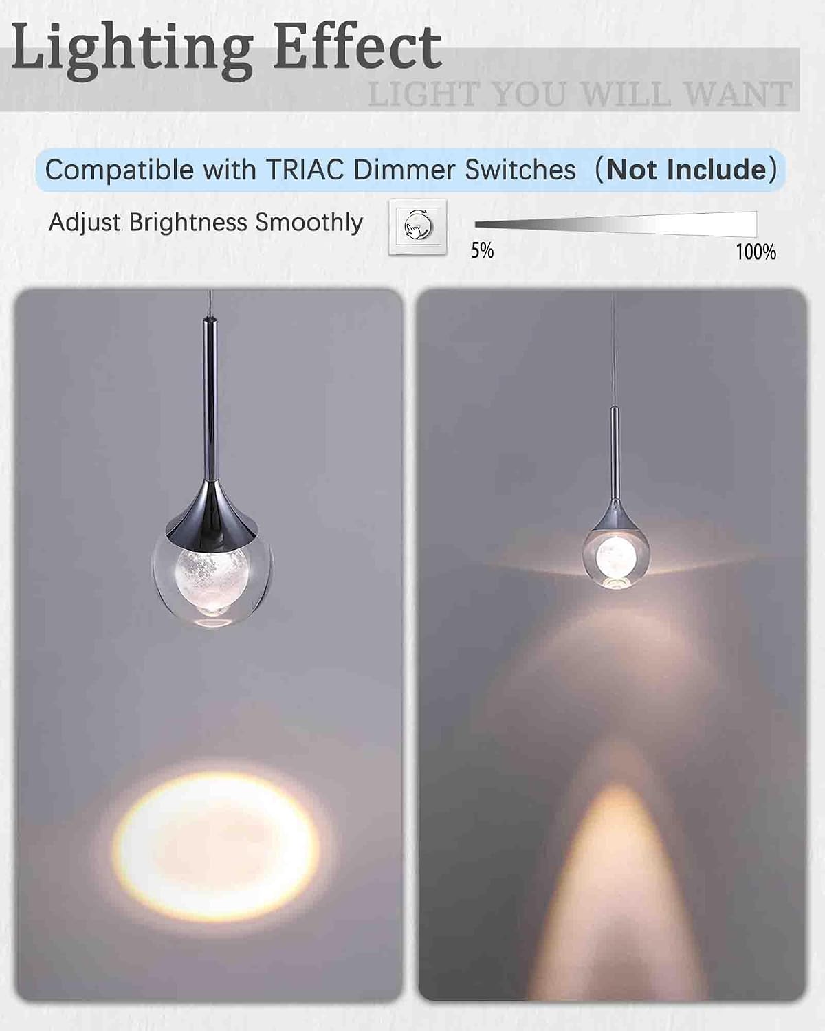 2 Pack Modern Crystal Moon Pendant Lights, Dimmable Natural White (3000K) LED Hanging Light Fixture for Kitchen Island Dining Room Bar Bedroom, Chrome Finish