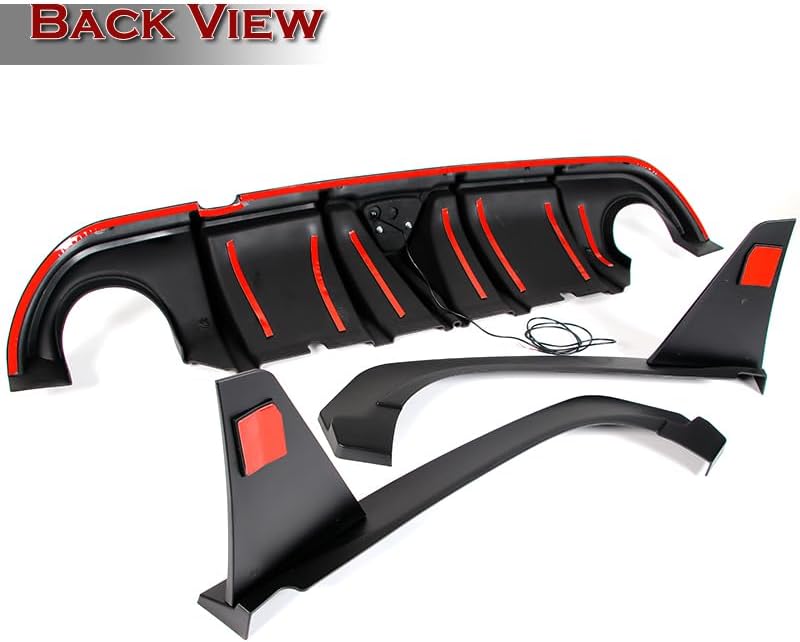 Stay-Tuned Rear Bumper Diffuser Spoiler Lip W/LED Brake Light Compatible with Infiniti Q50 2014 2015 2016 2017, Auto Body Kit Replacement Parts, Car Mods Exterior Accessories (Red Lens Brake Light)