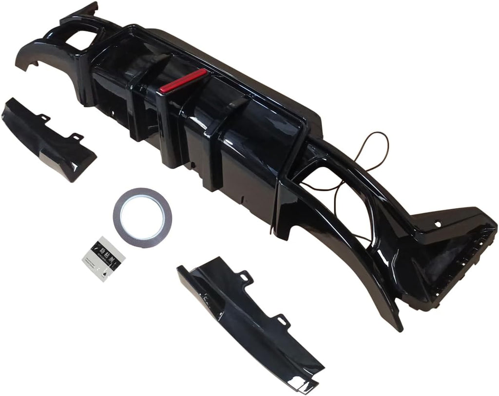 Rear Diffuser Fit for BMW 3 Series G20 330i/M340i LCI 2023-2024 Sedan 4-Door Gloss Black Rear Lower Diffuser with LED Light Automotive Exterior Accessories ABS 3PC Body Kit
