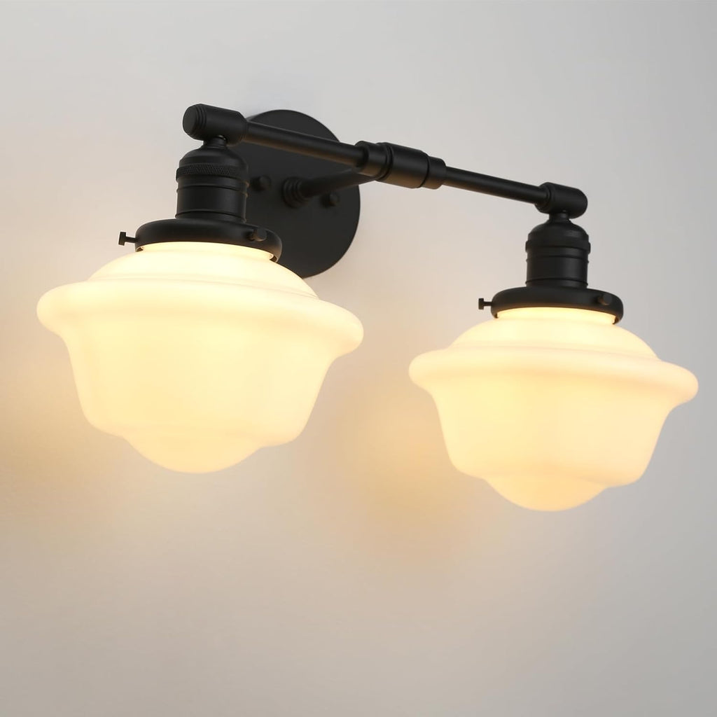 Pathson 2-Lights Milk White Glass Wall Sconce Lights, Modern Classic Wall Vanity Lighting for Living Room Bathroom Bedroom