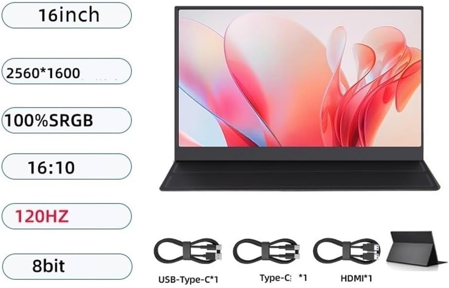 Portable Monitor for Laptop 16-inch FHD 2K 120Hz Game Consoles External Screen Portable Monitor Suitable for Laptops Portable Gaming Monitor