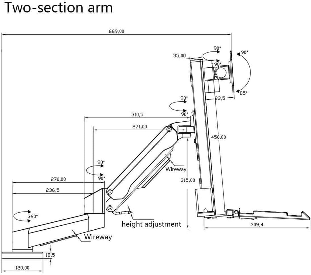 Office Desk Accessories Dual Arm Clamping Table Monitor Stand with Engineering Tray Suitable for 15-32 Inches Monitor Mount