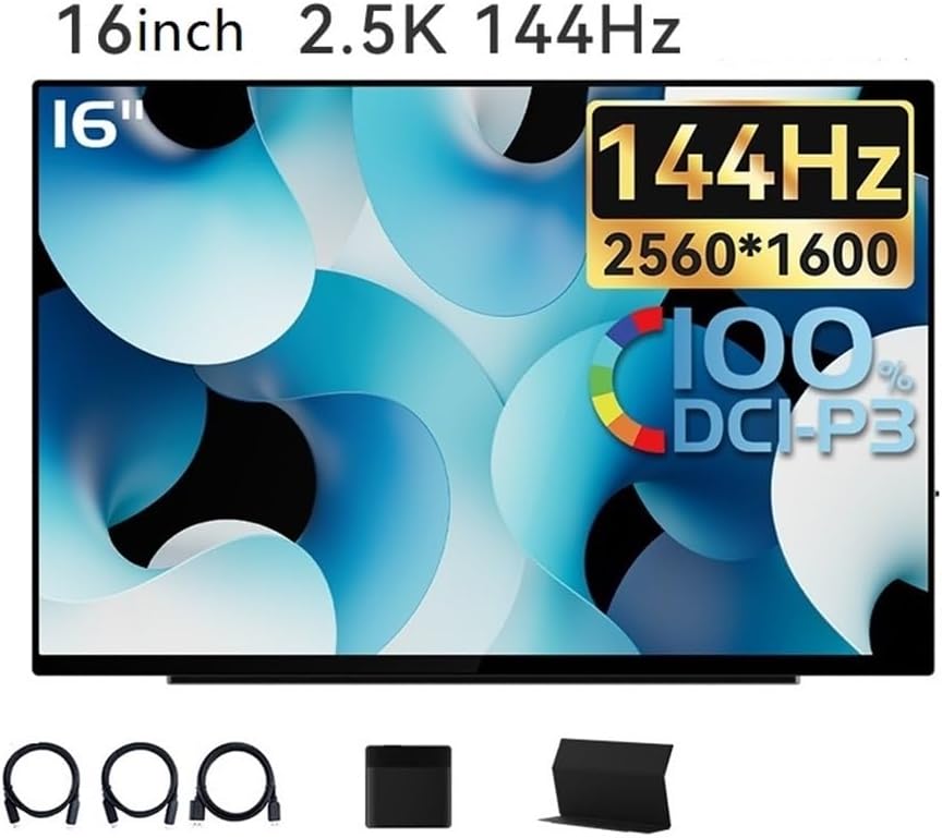 Portable Monitor for Laptop 16-inch 2.5K Portable Office External Screen with Touch, 144Hz High Refresh Rate Game and Audio-Visual Secondary Portable Gaming Monitor