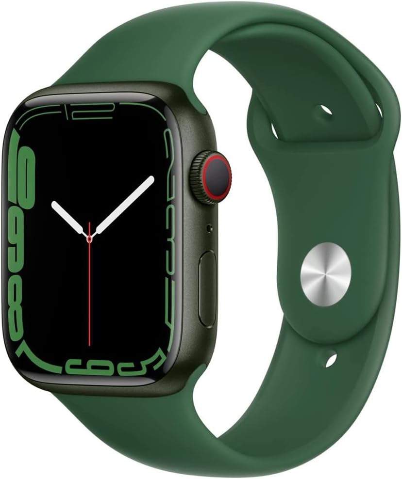Apple Watch Series 7 (GPS + Cellular, 45mm) Green Aluminum Case with Clover Sport Band, Regular (Renewed)