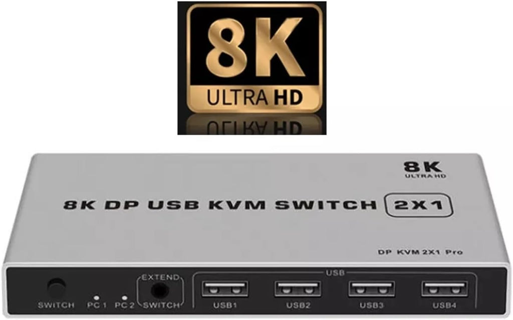 Dual-Port 2 Port Displayport KVM Switch 8K@60Hz USB DP Switch KVM DP Switcher USB KVM 4K@144hz Support Mouse&Keyboad Share(8K 60Hz,USB Power Cable)