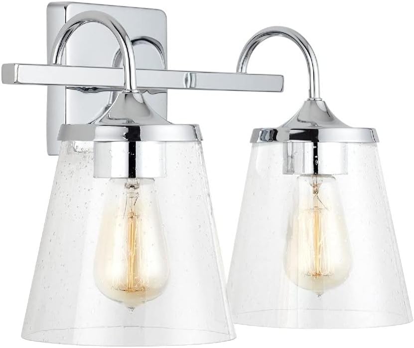 Capital Lighting 139122CH-496 Jayne Mid-Century seeded Cone Glass Bath Vanity Wall Mount, 2-Light 200 Total Watts, 11' H x 15' W, Chrome