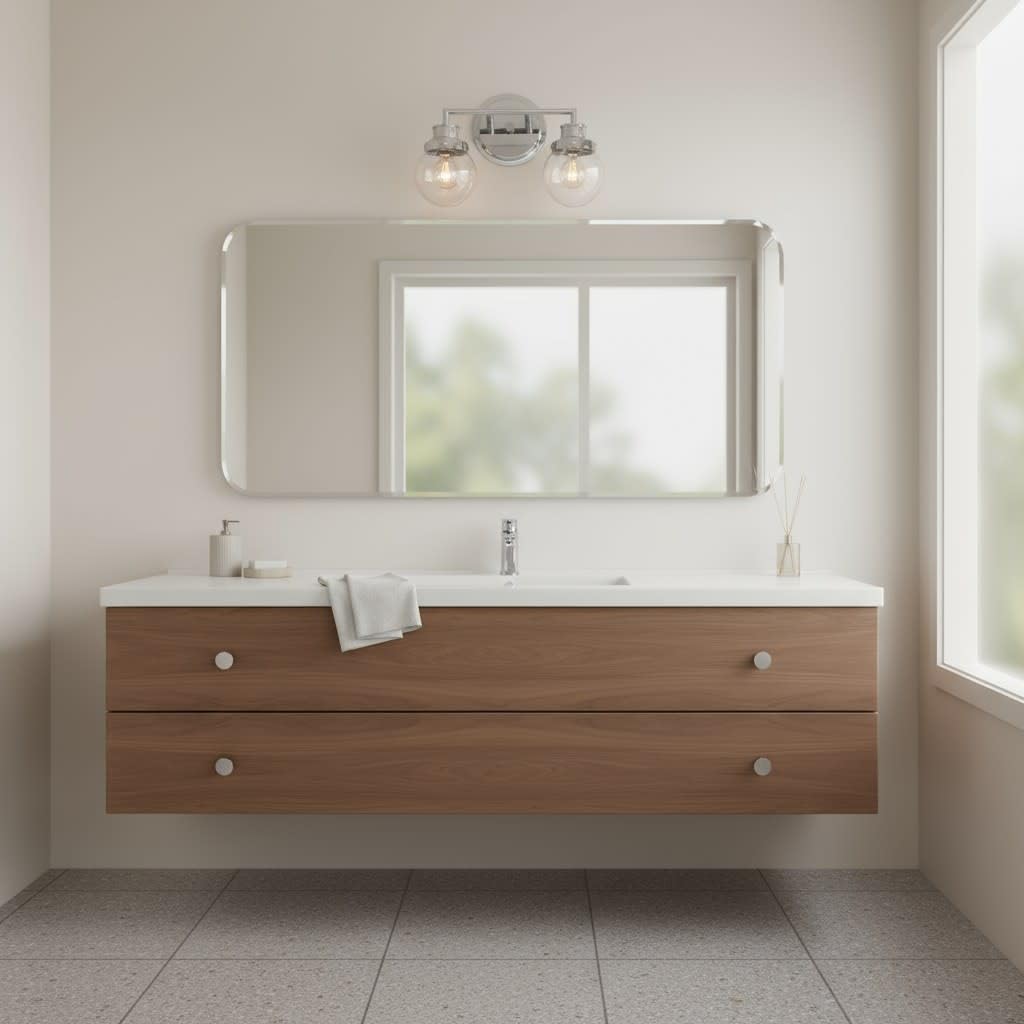 Hinkley Poppy 5932CM Small Two Light Bathroom Vanity Fixture, Mid-Century Modern, Clear Seedy Glass Globe, Chrome