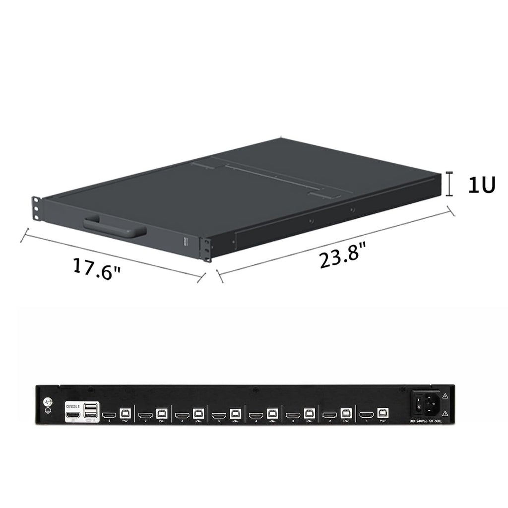 1U Rack Mount KVM Console Built-in 8 Port HDMI KVM Switch, 19' Rackmount Monitor, Keyboard and Touchpad, OSD/Hotkey/Button Switching,1280X1024@60Hz, 5:4 Aspect Ratio, Incl. KVM Cable and Ground Wire