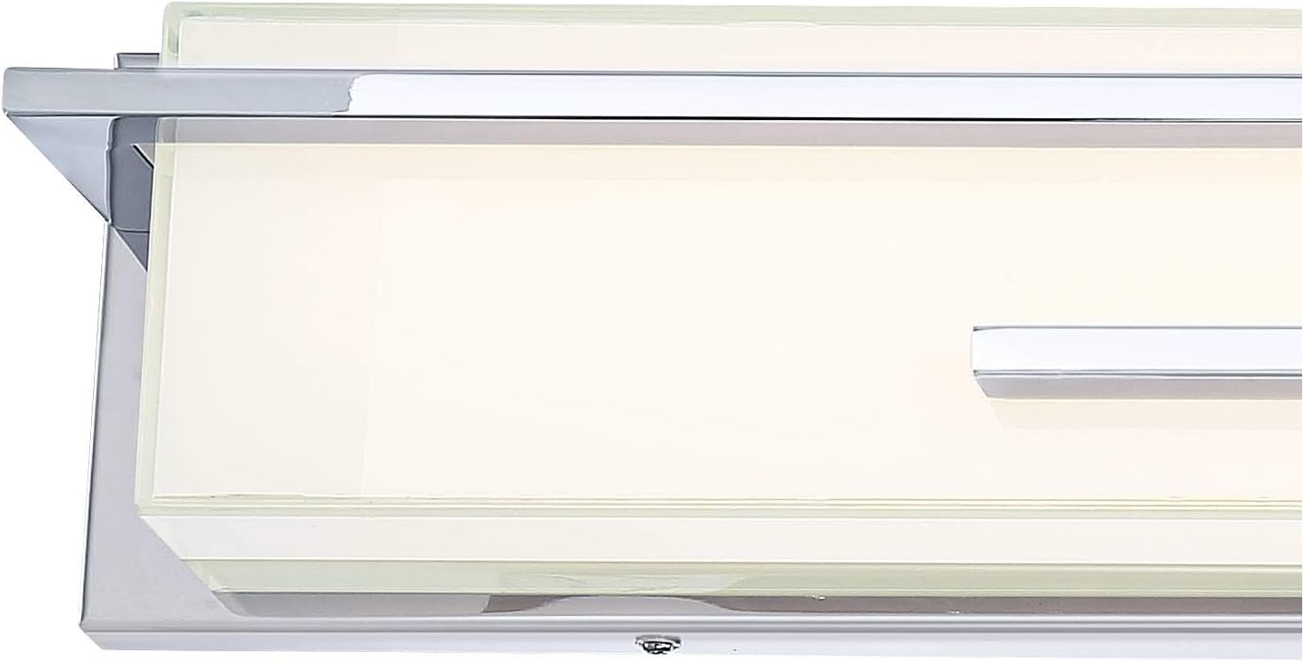 Possini Euro Design Jada Modern Wall Mount Light LED Chrome Silver Hardwired 33 3/4' Wide Light Bar Fixture Rectangular White Glass Shade for Bathroom Vanity Mirror House Home Room Decor