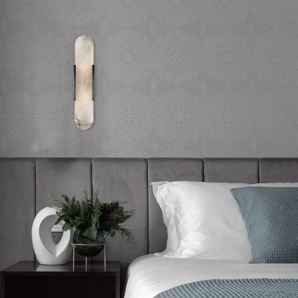 Modern Home Decoration White Marble Wall Sconce White Alabaster Sleek Unique Wall Light Bathroom Vanity Light Fixture Long Bedroom Wall Lamp Modern Lighting for Living Room Hallway