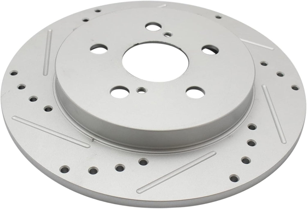TRQ Performance Front and Rear Brake Rotor Set G Coated Drilled and Slotted Compatible with 2011-2013 Lexus CT200h 2010-2015 Toyota Prius 2012-2015 Prius Plug-In