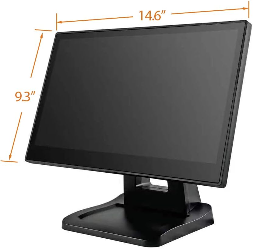 ANGEL POS 15.6 Inch 1920 x 1080 FHD IPS Touchscreen POS Monitor with Metal Stand, 10 Points Touch HDMI VGA, Waterproof Dustproof Screen 1080P, Indusitrial, Office, Retail, Gym, Warehouse (Black)