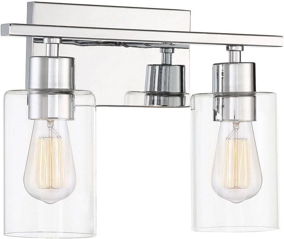 Savoy House 8-2149-2-11 Lambert Modern Clear Glass Bathroom Vanity Wall Light, 2-Light 120 Total Watts, 10' H x 13' W, Polished Chrome