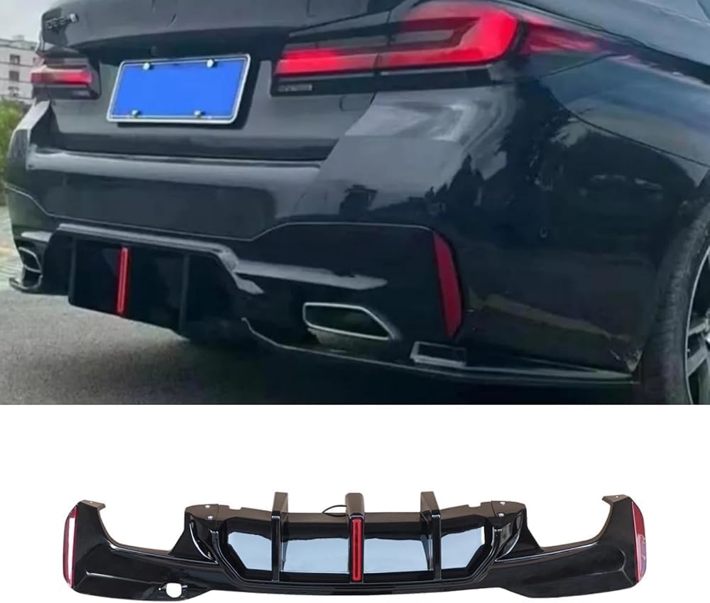 Fit for BMW G30 Rear Diffuser 2017-2023, G31 G38 M5 Sedan 5 Series 530e/530i/540i/550i Rear Bumper Lip W/LED Light, Gloss Black ABS G30 Automotive Exterior Accessories Body Kit