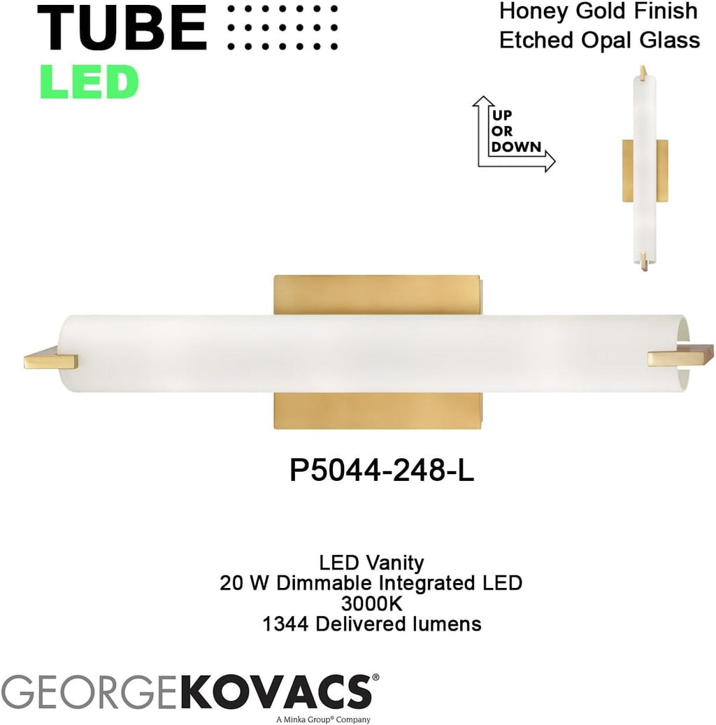 GEORGE KOVACS P5044-37B-L Tube LED Vanity Bath Light, 1-Light, 20 Total Watts, 4.75-in H x 20.5-in W, Dark Restoration Bronze