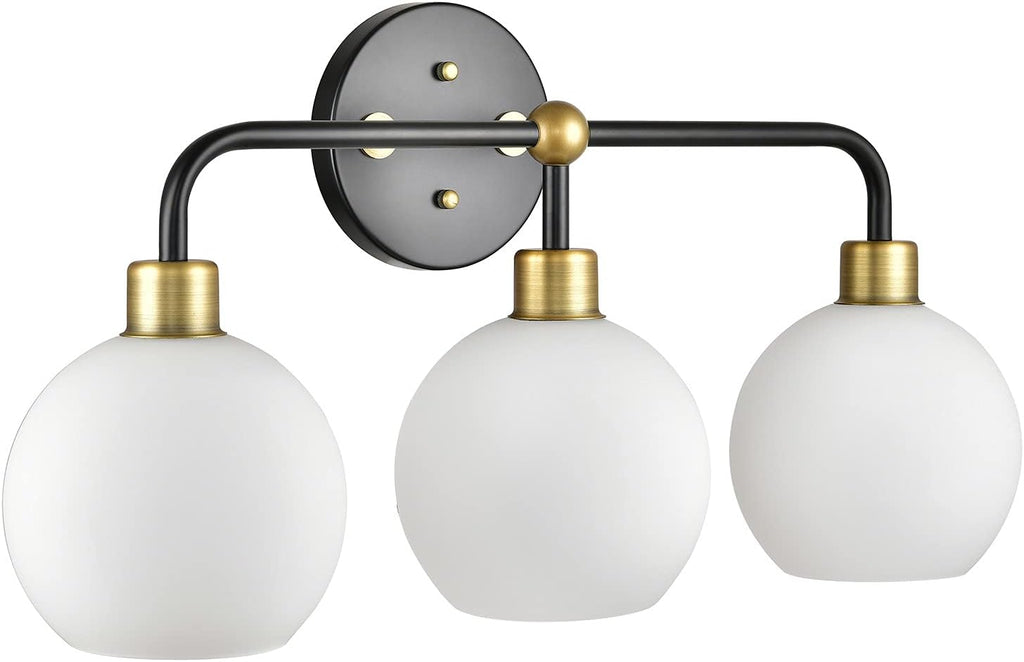 Linea di Liara Lukasa Modern Bathroom Vanity Lights Fixtures 3-Lights Over Mirror Lighting Matte Black and Gold Vanity Lights for Bathroom Light Fixtures Frosted Glass Covers, UL Listed