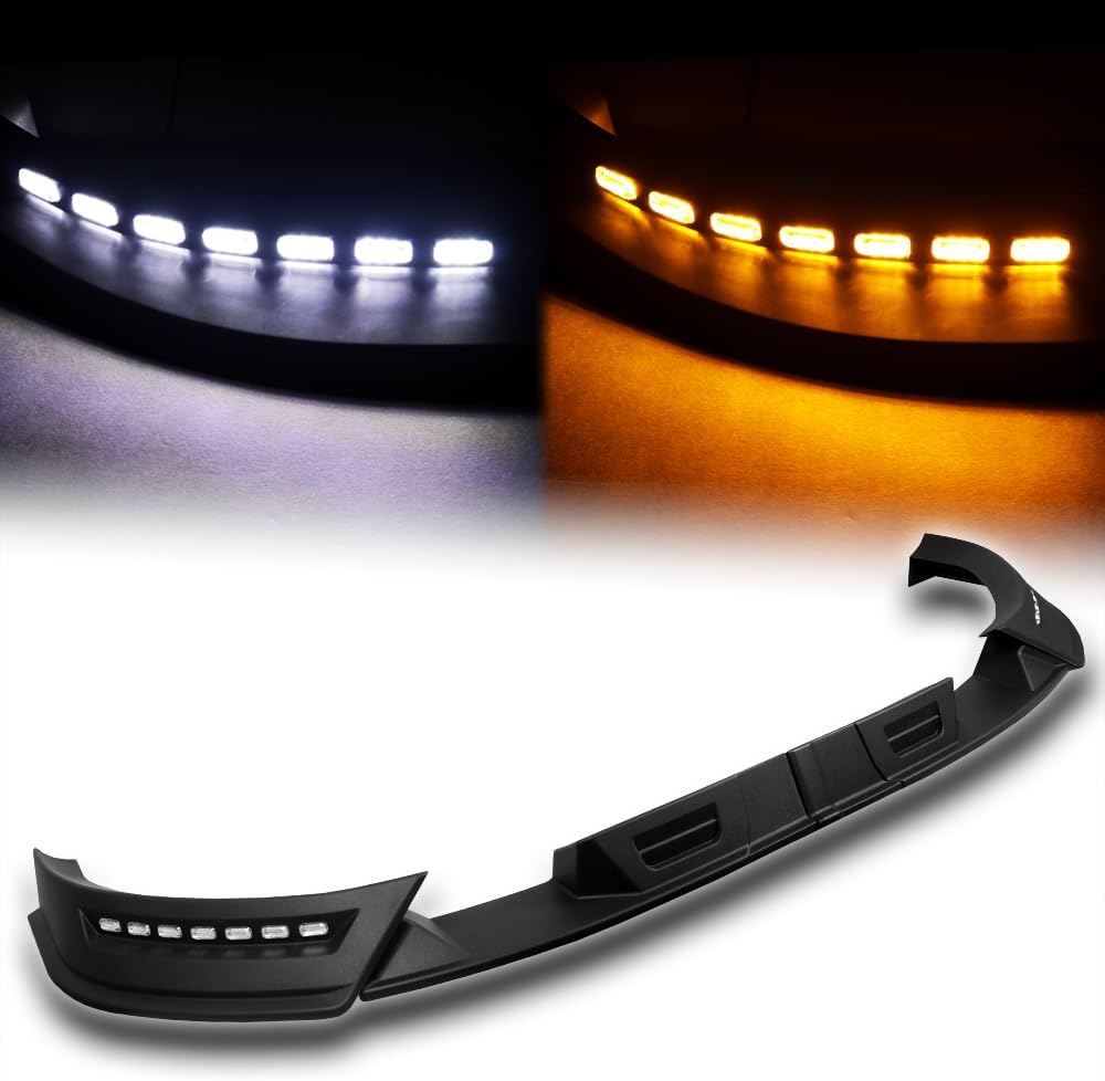 Stay-Tuned, 4PC STP-Style ABS Front Bumper Lip Spoiler Splitter w/LED Sequential Running Light, Compatible with 2017-2019 Nissan Titan, Replacement Exterior Accessory (+ Running Lights)