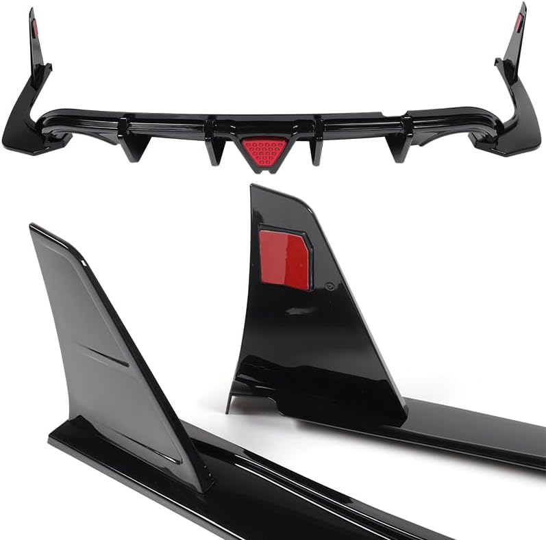 Stay-Tuned Rear Bumper Diffuser Spoiler Lip W/LED Brake Light Compatible with 2014-2017 Infiniti Q50, Auto Body Kit Replacement Parts, Car Mods Exterior Accessories (Painted Black/Red LED)