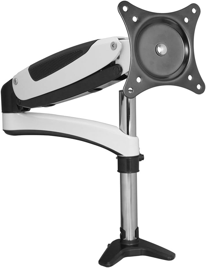 SIIG Single Monitor Desk Mount, White, Height Adjustable Gas Spring Assisted Full-Motion Easy Use, Holds 15' to 27' Screens, Up to 17.6 lbs, VESA 75 and 100