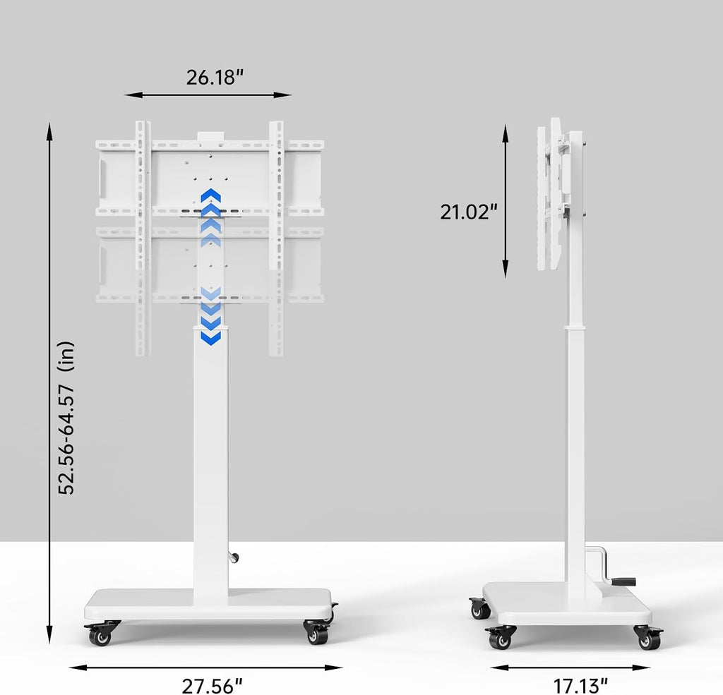 Mobile TV Cart with Handle Stepless Lift,Rolling TV Stand for 42-75inch TVs with 90 Rotating,Portrait to Landscape,Height Adjustable TV Stand with Wheels Holds up to 110lbs,Max VESA 600x500mm (White)