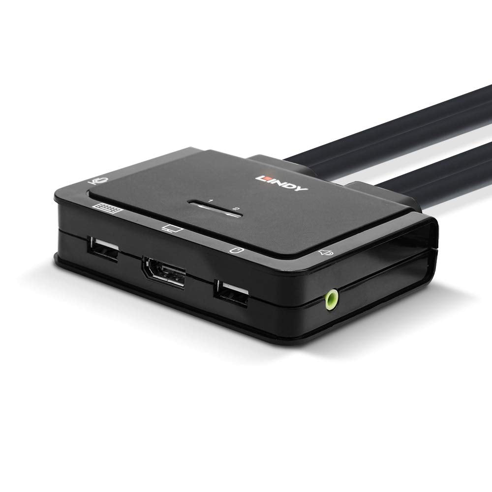 LINDY 2 Port DisplayPort 1.2, USB Type C, USB 2.0 & Audio Cable KVM Switch