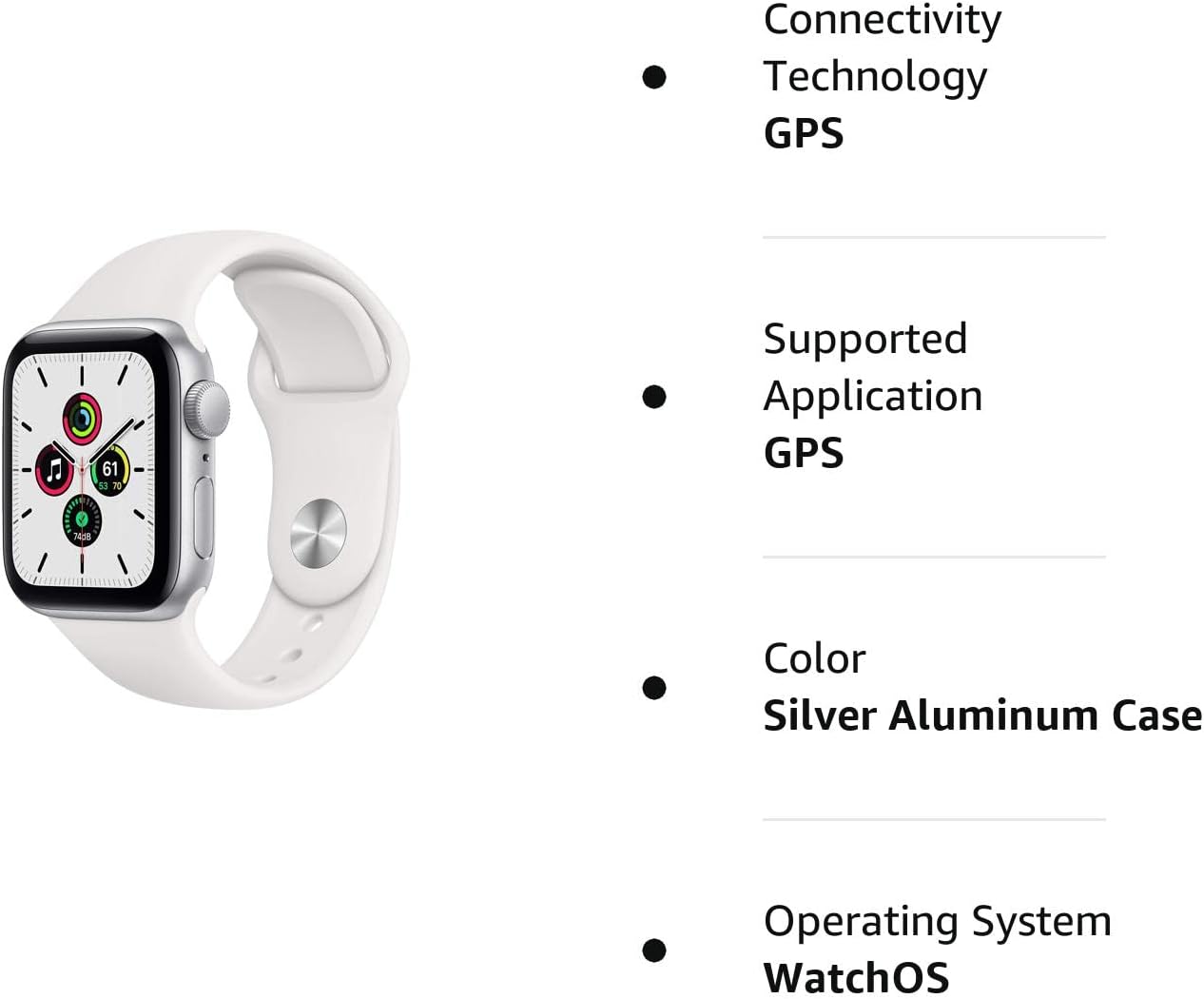 Apple Watch SE (GPS, 40mm) - Silver Aluminum Case with White Sport Band (Renewed)