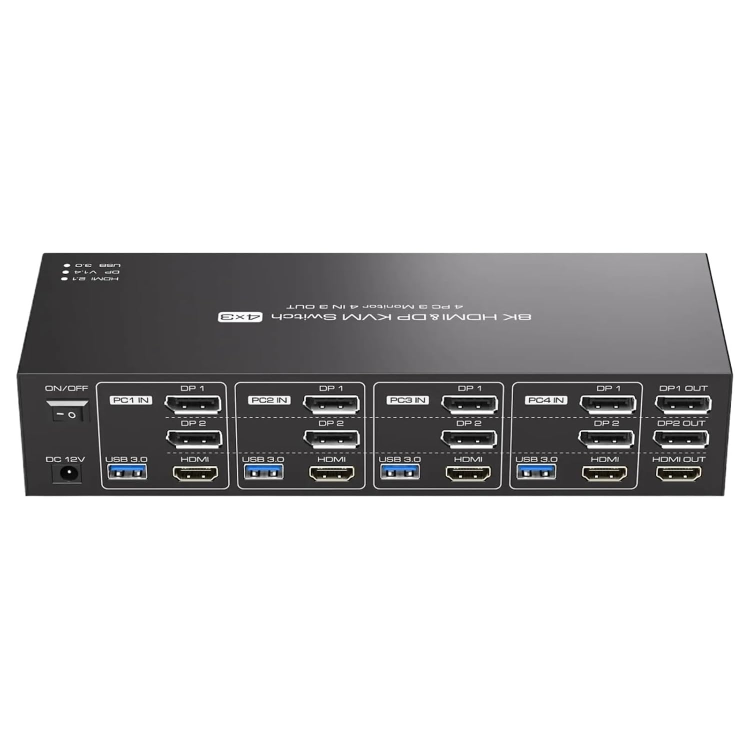 8K HDMI + 2 Displayport KVM Switch 3 Monitors 4 Computers USB 3.0 KVM Switches for 4 PC Share Triple Monitor and 4 USB 3.0 Ports(AU Power Plug)