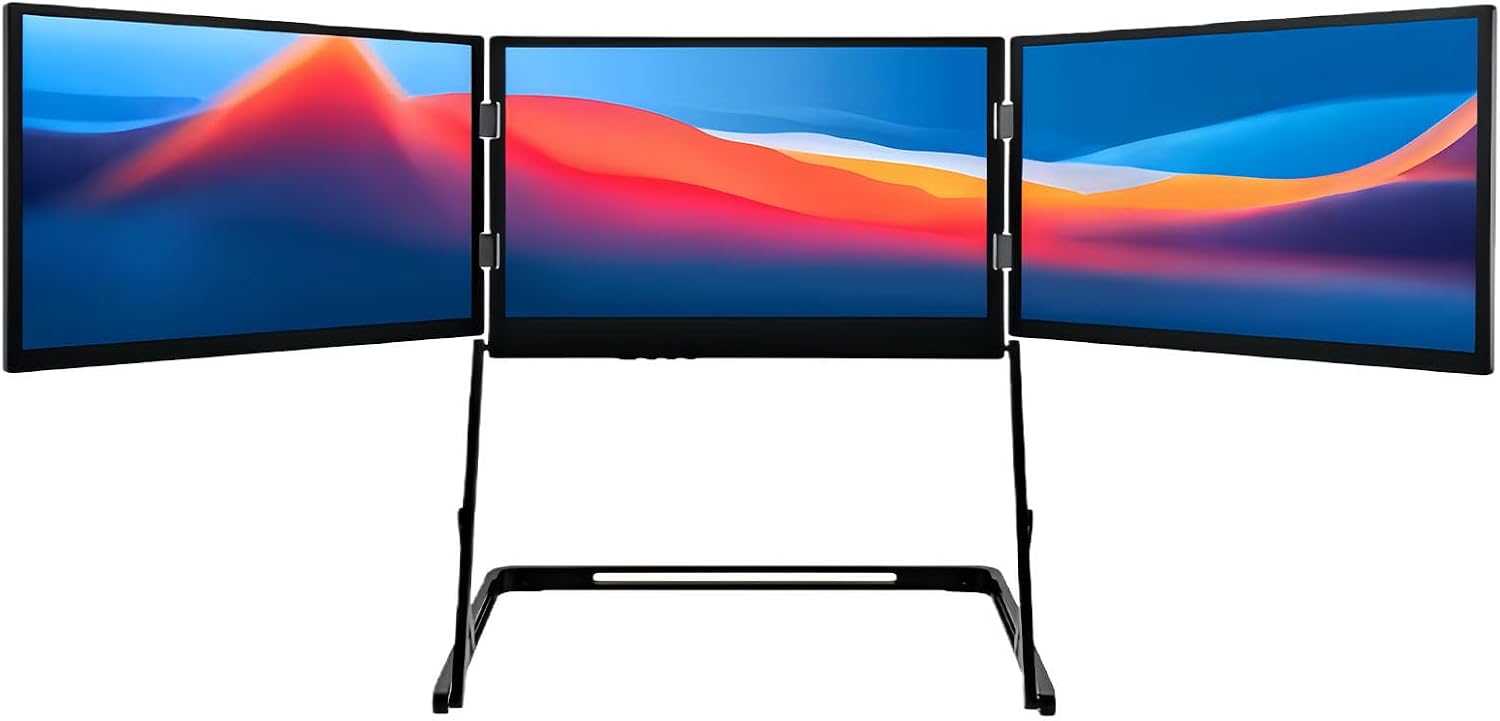 Portable Triple Monitor for Laptop, 15.6' Fhd Laptop Extender Screen with Aluminum Stand, Foldable Screen Extender for, Coding & Office Work