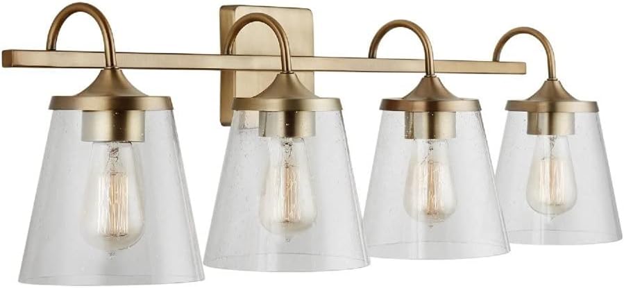 Capital Lighting 139142AD-496 Jayne Unique Rectangular Clear Seeded Glass Bath Vanity Wall Mount, 4-Light 400 Total Watts, 11' H x 33' W, Aged Brass