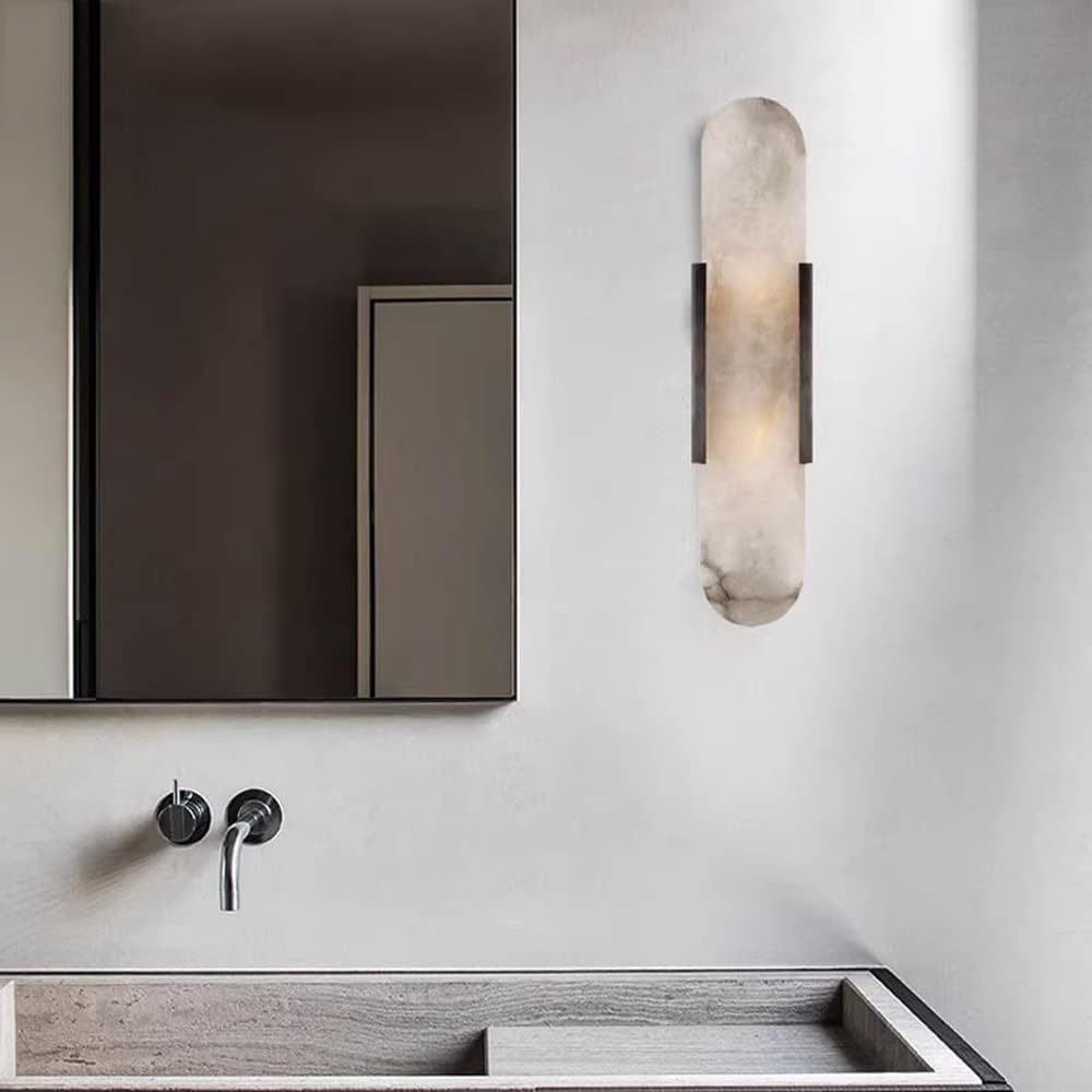 Modern Home Decoration White Marble Wall Sconce White Alabaster Sleek Unique Wall Light Bathroom Vanity Light Fixture Long Bedroom Wall Lamp Modern Lighting for Living Room Hallway