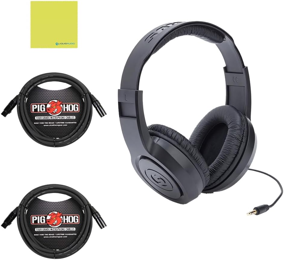 MOTU M4 4x4 USB-C Audio Interface Bundle w/Samson SRH350 Over-Ear Stereo Headphones, 2-Pack Pig Hog PHM10 8mm XLR Mic Cable and Liquid Audio Polishing Cloth