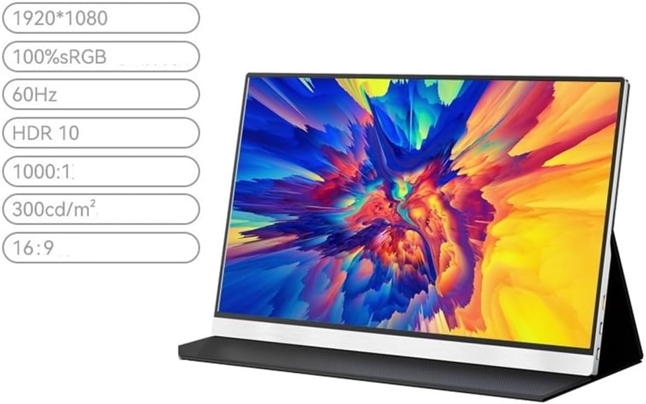 Portable Monitor for Laptop 15-inch External Screen 1920 * 1080 60HZ HDR10 100% SRGB Color Gamut Portable Display Portable Gaming Monitor
