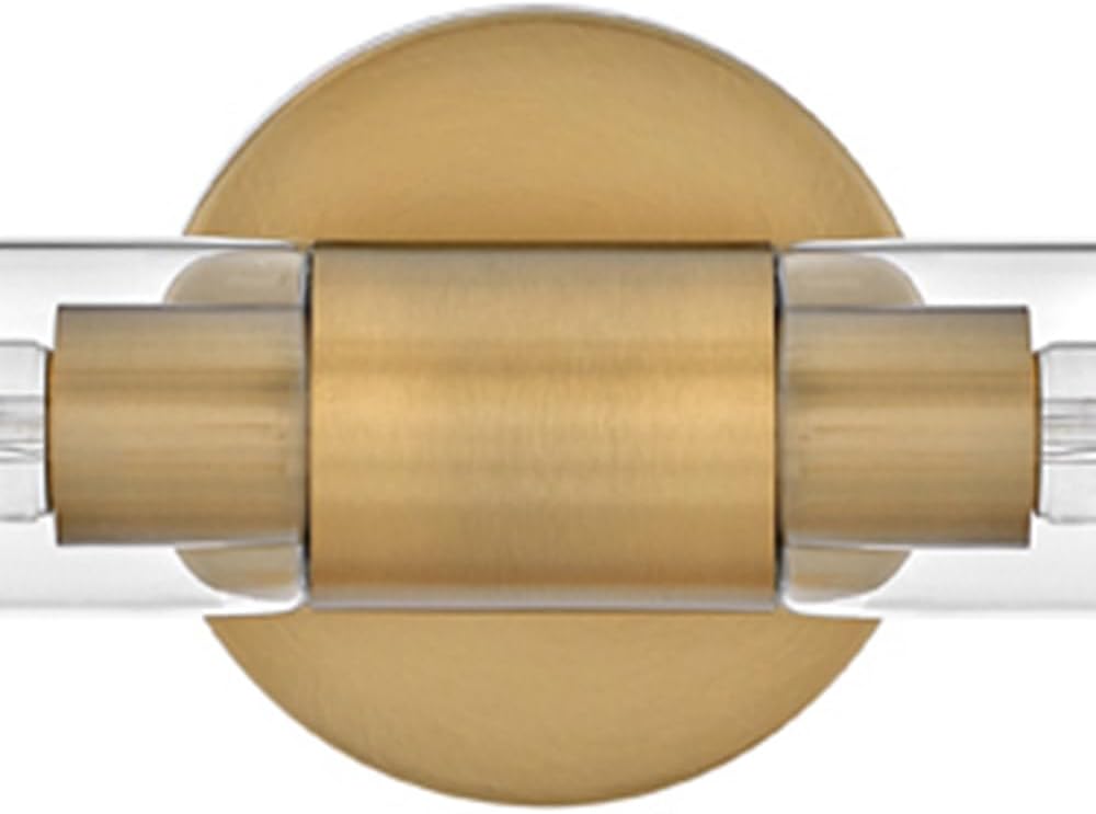 Lark Shea Two-Light Bath Vanity Fixture, Cylindrical Clear Glass Shades, Mount Vertically or Horizontally, Lacquered Brass