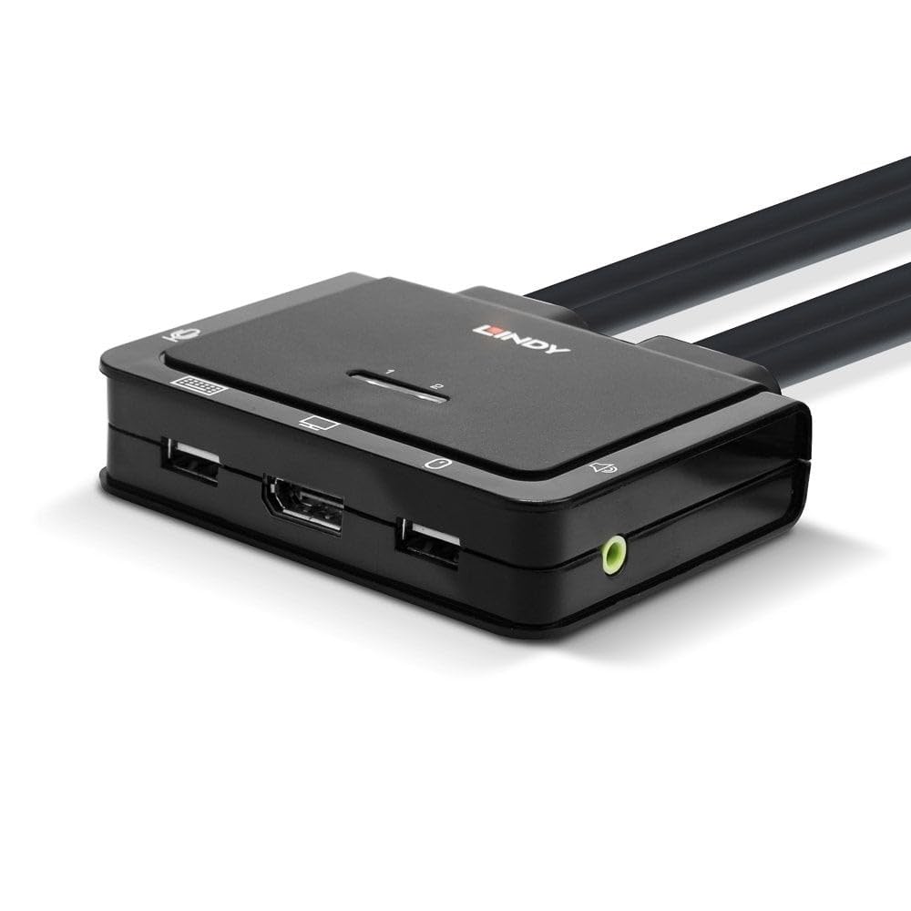 Lindy 2 Port DisplayPort 1.2, USB 2.0 & Audio Cable KVM Switch