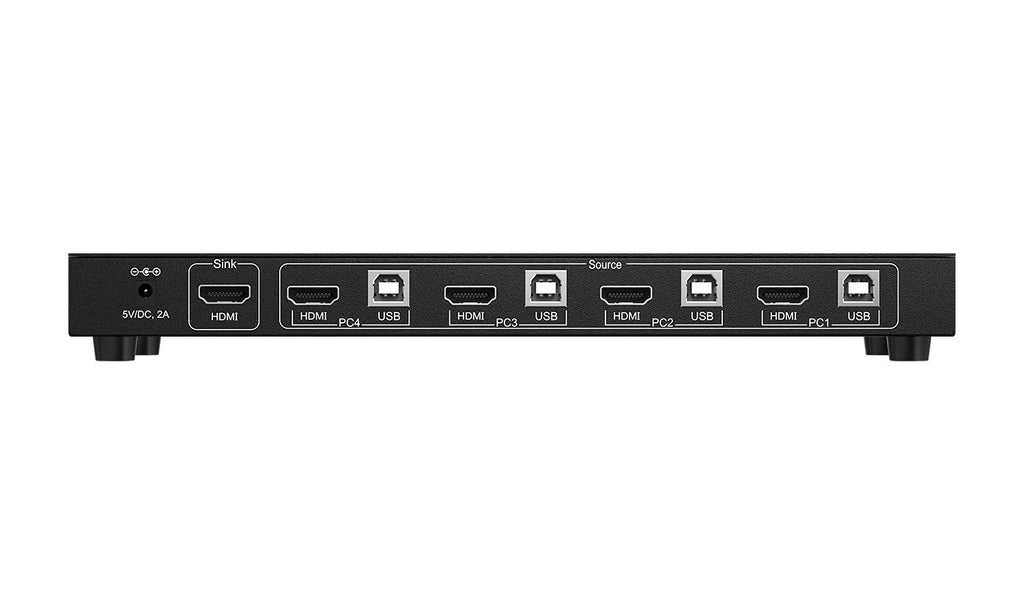 BZBGEAR 4x1 4K UHD KVM Switcher with USB 2.0 Ports for Peripherals and Audio Support - BG-UHD-KVM41A
