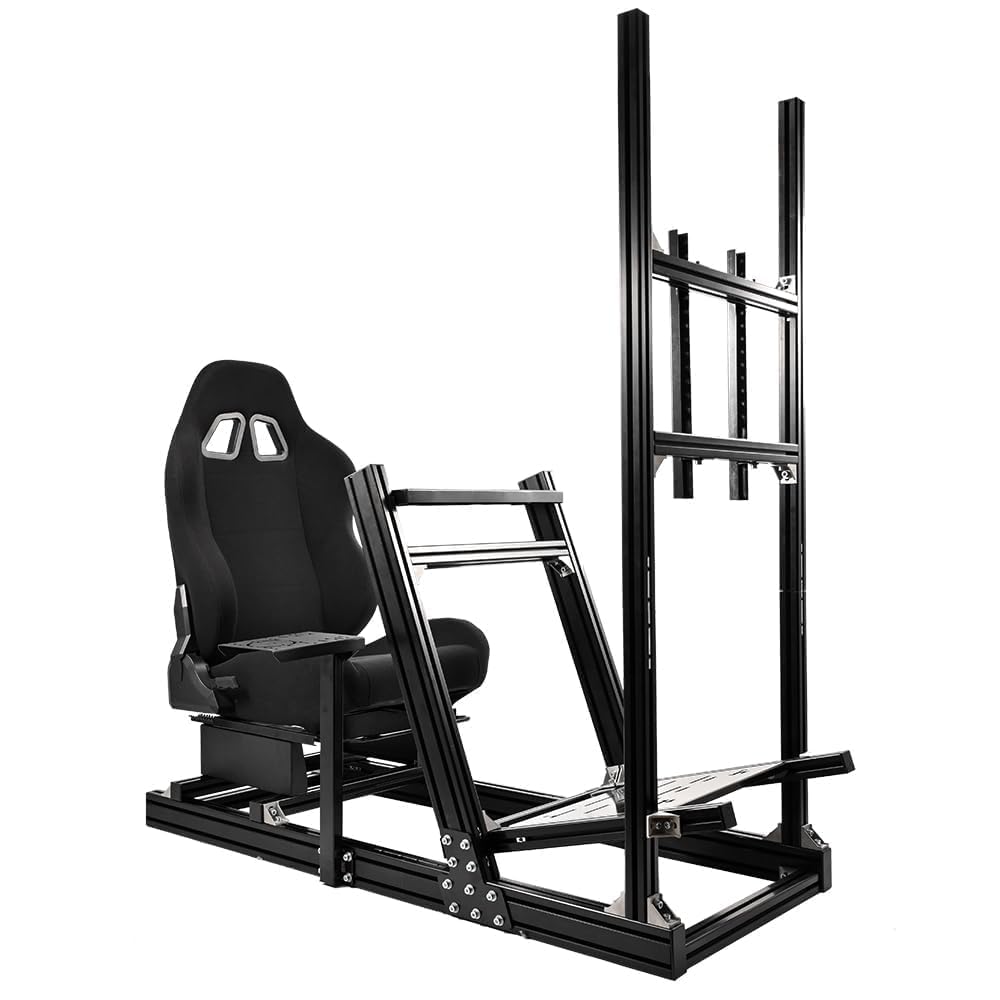 Supllueer Racing Simulator Cockpit with Monitor Stand Racing Seat Fit for Logitech GPRO G29 G920, for Thrustmaster, for Fanatec, Aluminum Steering Wheel Stand No TV Steering Wheel Pedal Shifter