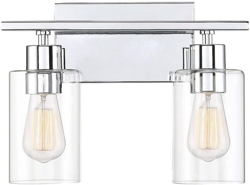 Savoy House 8-2149-2-11 Lambert Modern Clear Glass Bathroom Vanity Wall Light, 2-Light 120 Total Watts, 10' H x 13' W, Polished Chrome