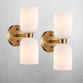 CLAXY Gold Wall Sconces 2-Light Modern Bath Vanity Light Milk White Glass | Se of 2, Dual Cyliner Opal Glass Shades, Dimmable Hardwired Wall Lights Over Mirror Bedroom Stairway Living Room Corridor