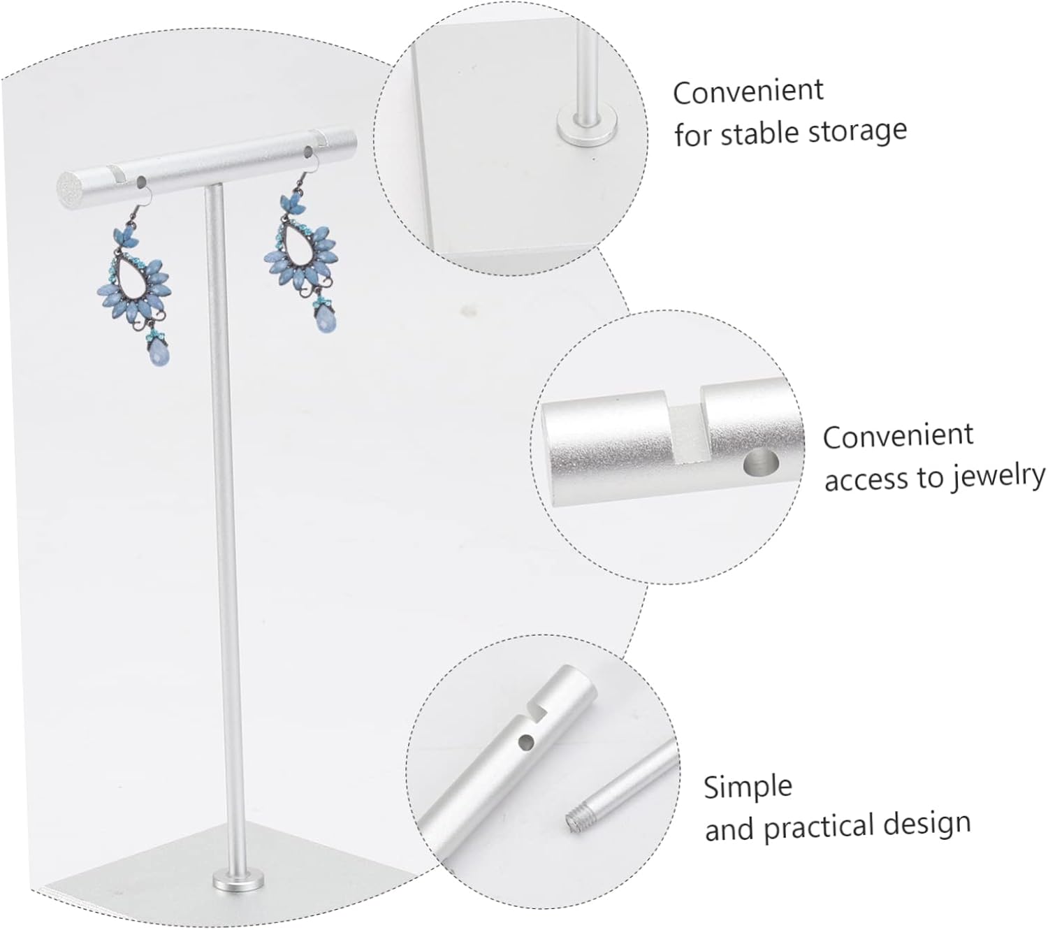 1pc Earring Display Stand Earrings Holder Jewelry Holder Stand T- Shaped Storage Rack Earring Display Bracelet Stand Jewelry Storage Stand Aluminum Alloy Monitor Detachable