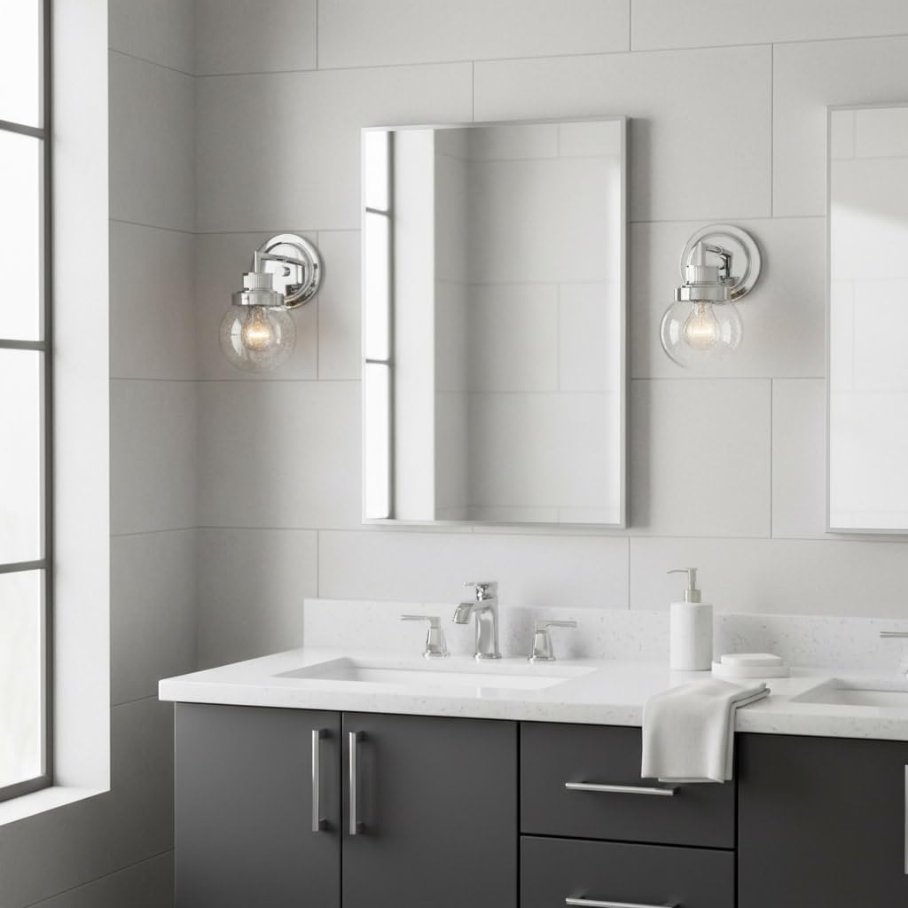 Hinkley Poppy One Light Bathroom Vanity Fixture with Clear Seedy Glass, Chrome