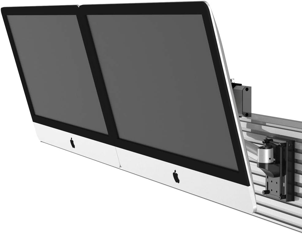Dual Monitor Slatwall Mount with Cross Bar and Dual Swivel Arm for Compatible Apple Displays