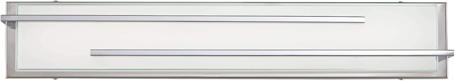 Possini Euro Design Jada Modern Wall Mount Light LED Chrome Silver Hardwired 26 1/4' Wide Light Bar Fixture Rectangular White Glass Shade for Bathroom Vanity Mirror House Home Room Decor
