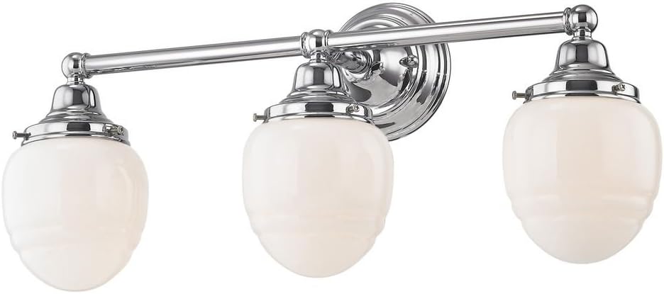 Schoolhouse Bathroom Light Chrome White Opal Glass 3 Light 21.875 Inch Length
